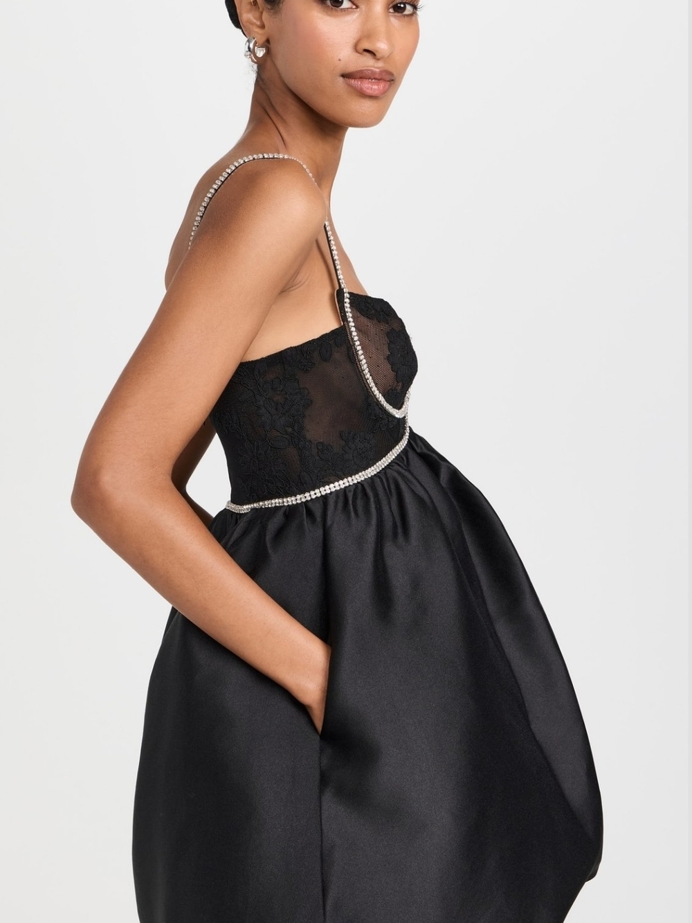 Self Portrait Black Taffetta Diamante Mini Dress - Picture 3 of 12